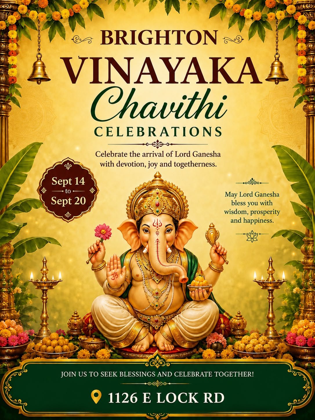 Brighton Vinayaka Chavithi 2026 flyer with Lord Ganesha